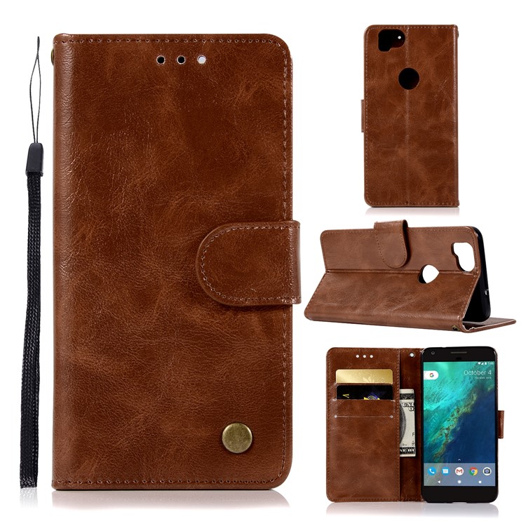 Premium Vintage PU Leather Wallet Stand Cell Phone Case for Google Pixel 2 - Coffee-1