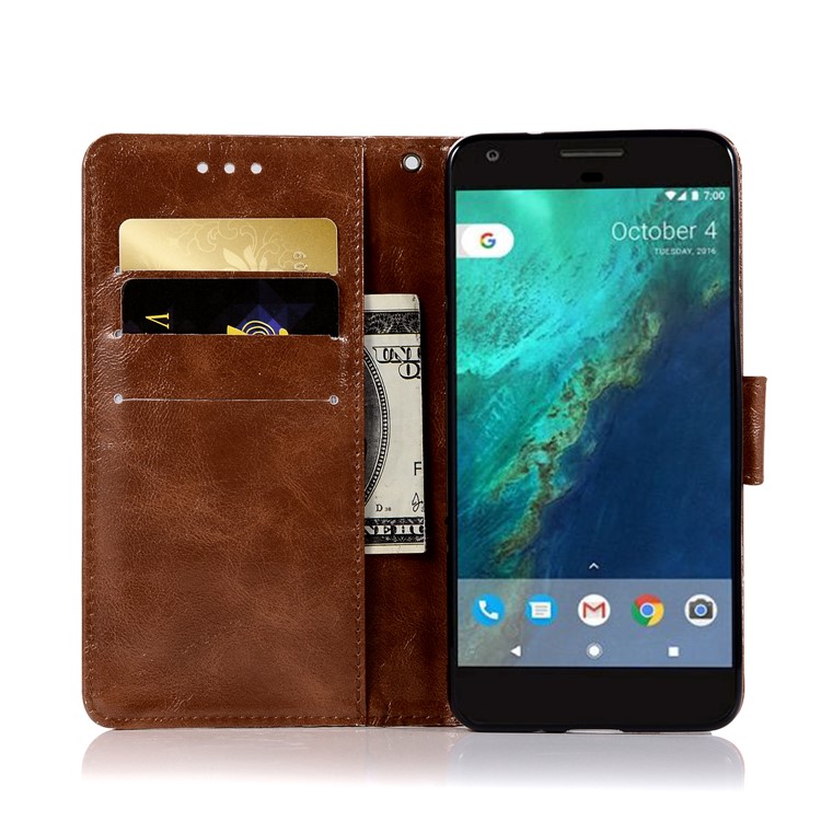 Premium Vintage PU Leather Wallet Stand Cell Phone Case for Google Pixel 2 - Coffee-4