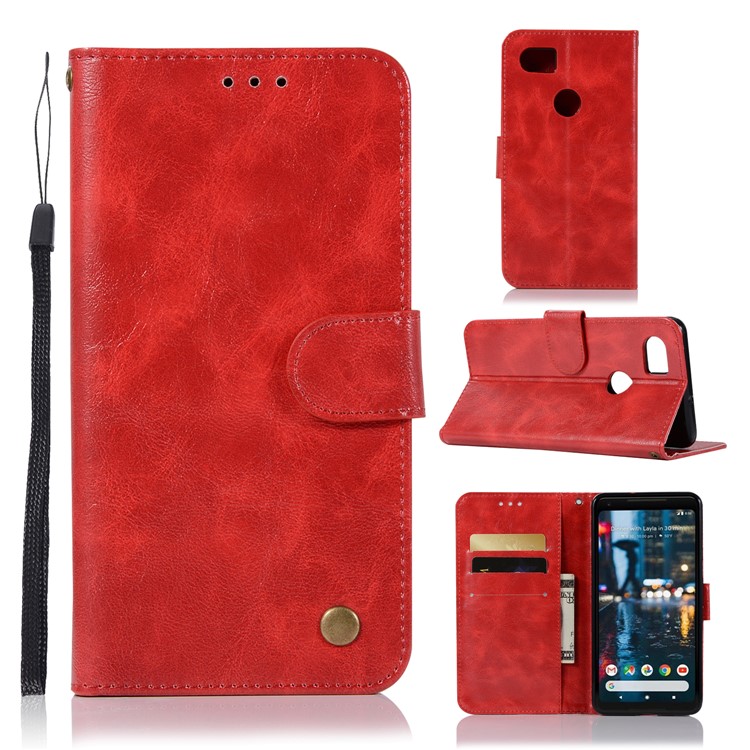 Premium Vintage PU Leather Wallet Stand Shell for Google Pixel 2 XL / XL2 - Red-1