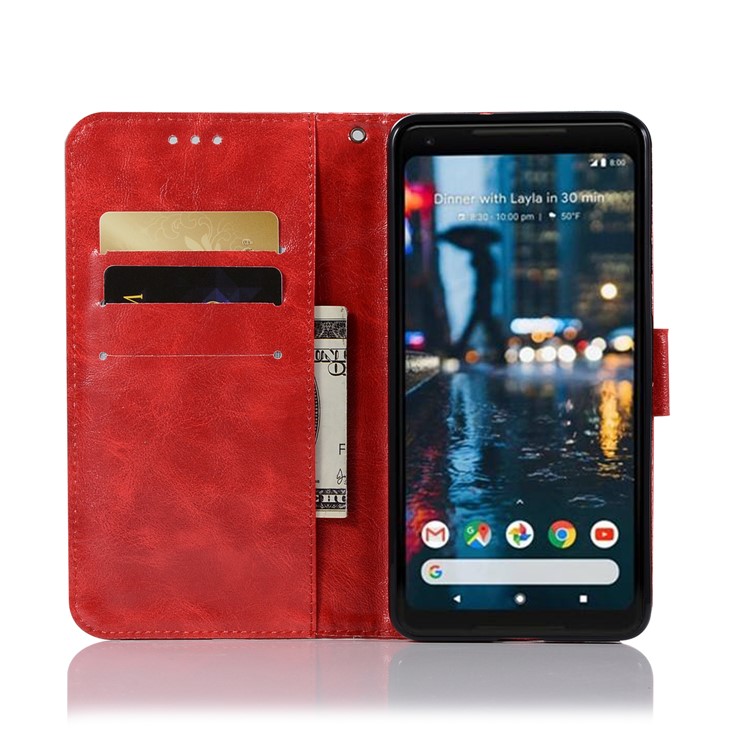 Premium Vintage PU Leather Wallet Stand Shell for Google Pixel 2 XL / XL2 - Red-4