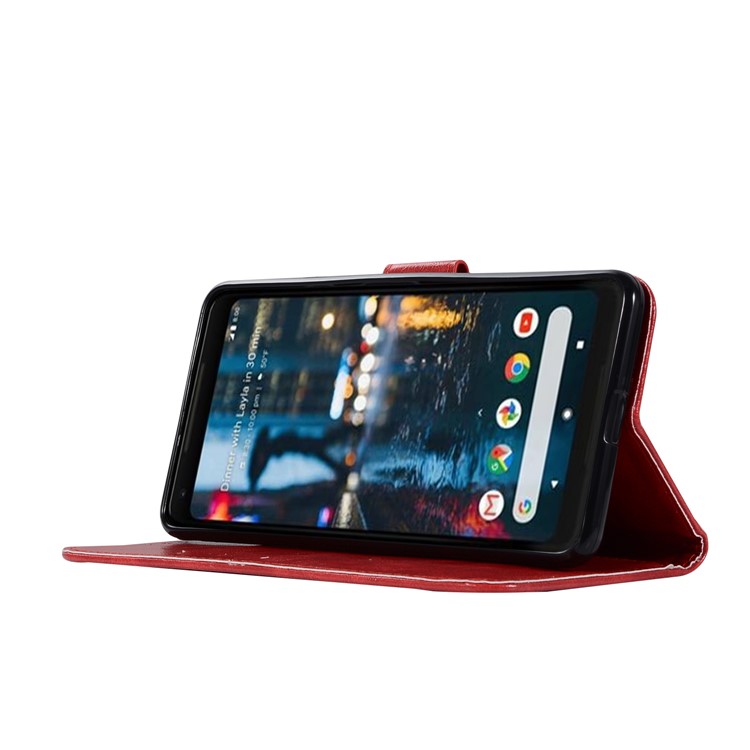 Premium Vintage PU Leather Wallet Stand Shell for Google Pixel 2 XL / XL2 - Red-5