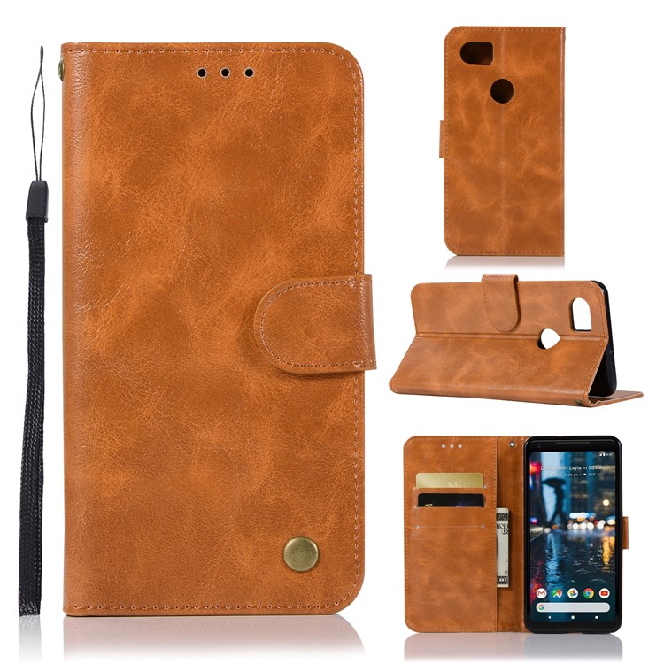 Premium Vintage PU Leather Wallet Stand Casing for Google Pixel 2 XL / XL2 - Brown-1