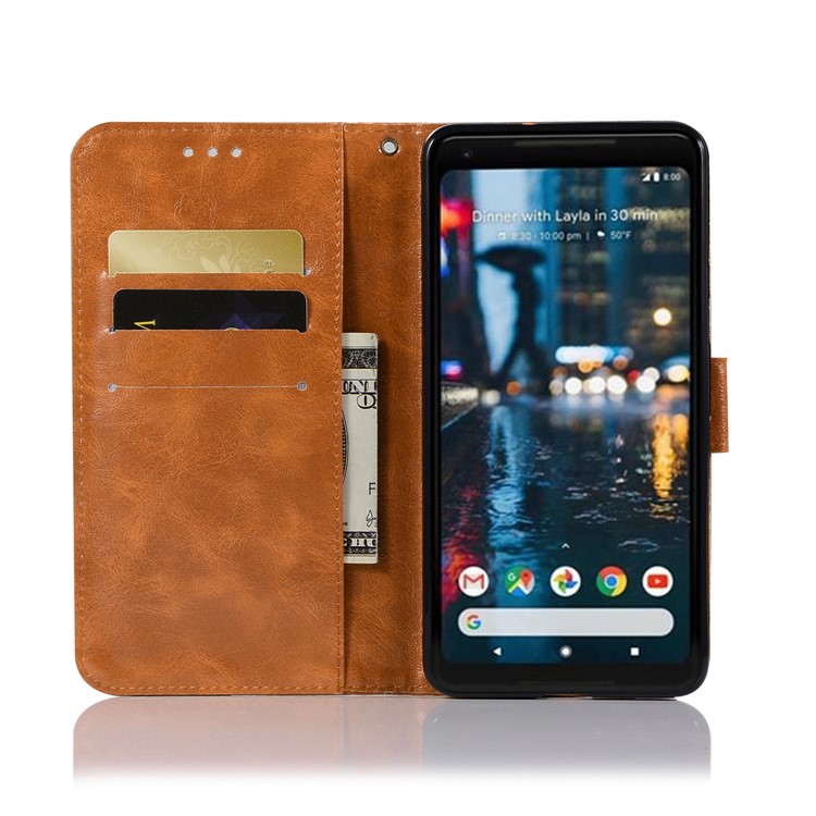 Premium Vintage PU Leather Wallet Stand Casing for Google Pixel 2 XL / XL2 - Brown-4