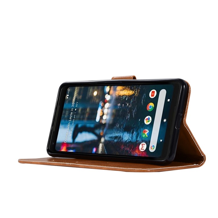 Premium Vintage PU Leather Wallet Stand Casing for Google Pixel 2 XL / XL2 - Brown-5