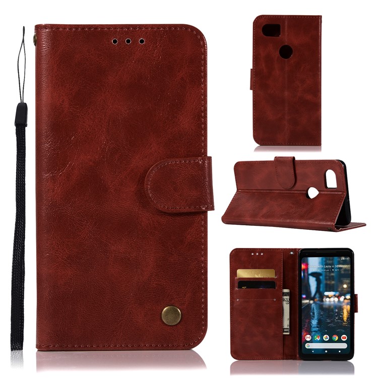 Premium Vintage PU Leather Wallet Stand Mobile Phone Case for Google Pixel 2 XL / XL2 - Wine Red-1