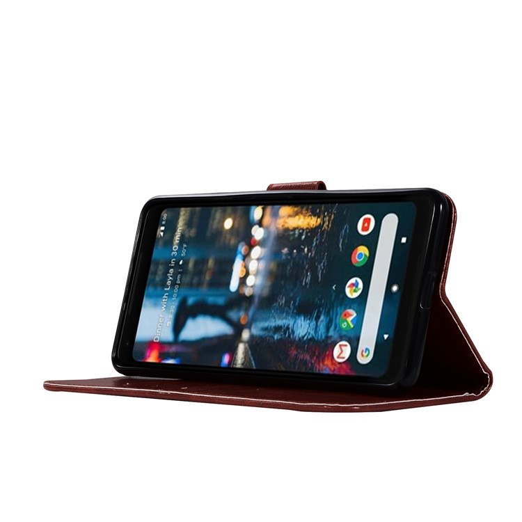 Premium Vintage PU Leather Wallet Stand Mobile Phone Case for Google Pixel 2 XL / XL2 - Wine Red-5