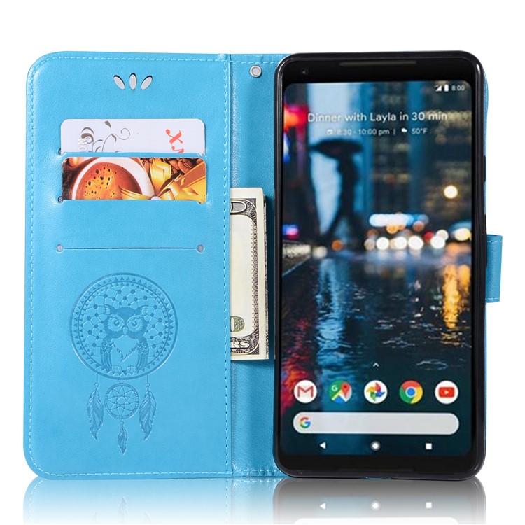 For Google Pixel 2 XL/Pixel XL2 Imprint Dream Catcher Owl Magnetic Wallet PU Leather Shell - Blue-4