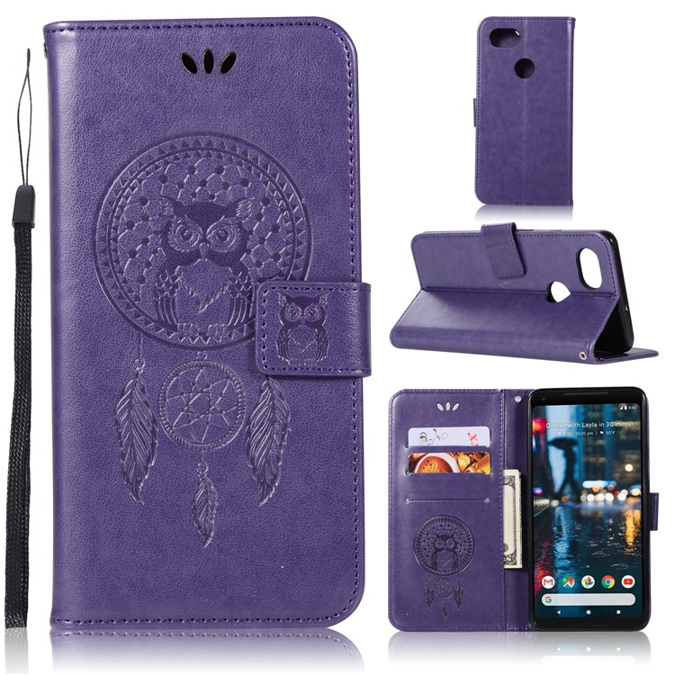 Imprint Dream Catcher Owl Magnetic Wallet PU Leather Stand Protective Case for Google Pixel 2 XL/Pixel XL2 - Purple-1