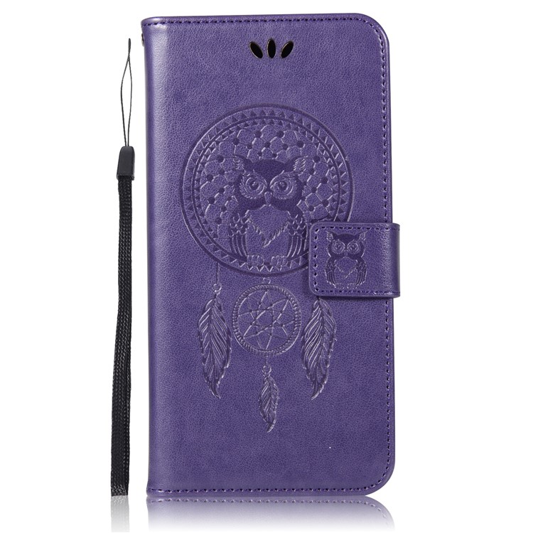 Imprint Dream Catcher Owl Magnetic Wallet PU Leather Stand Protective Case for Google Pixel 2 XL/Pixel XL2 - Purple-2