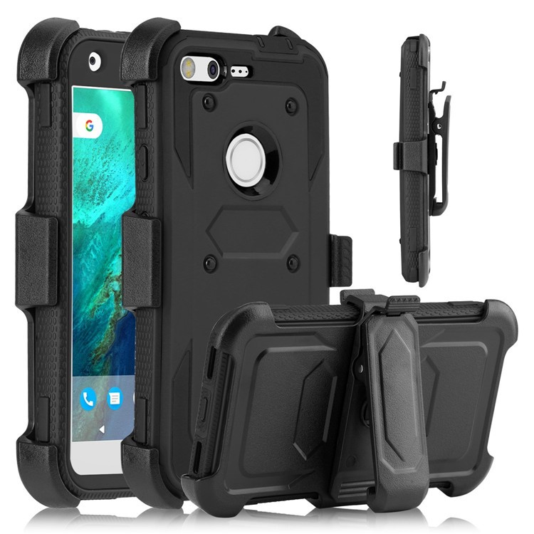 2-in-1 Heavy Duty PC + TPU Belt Clip Kickstand Cover for Google Pixel - Black-1
