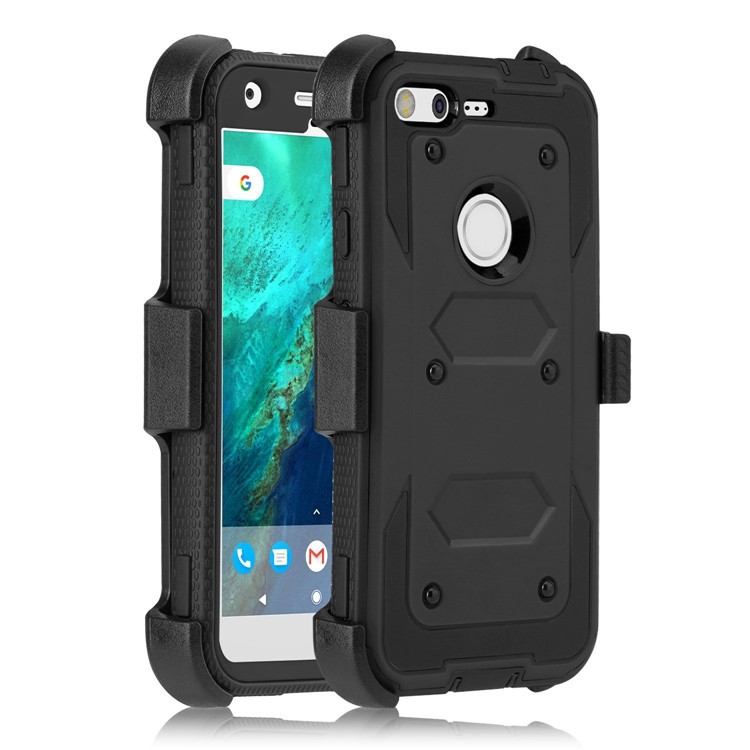 2-in-1 Heavy Duty PC + TPU Belt Clip Kickstand Cover for Google Pixel - Black-3