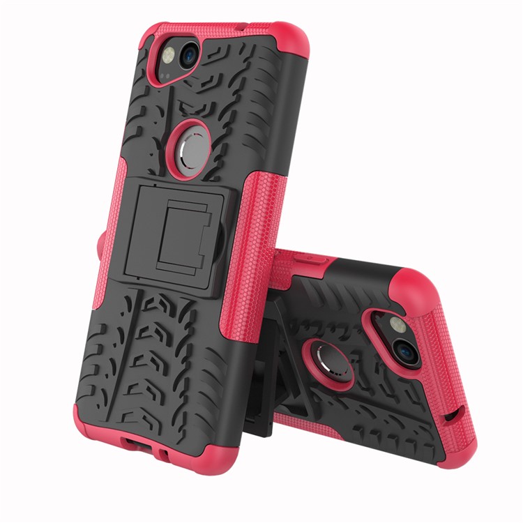 For Google Pixel 2 Tire Pattern PC + TPU Hybrid Kickstand Shell Cover - Rose-2