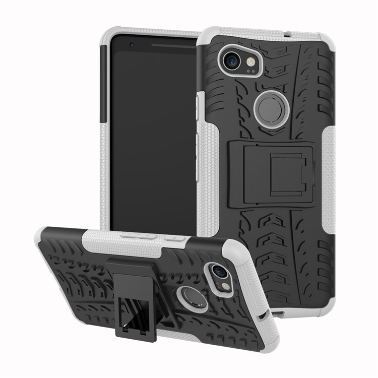 Tire Pattern Kickstand PC + TPU Hybrid Case for Google Pixel 2 XL/XL2 - White-1