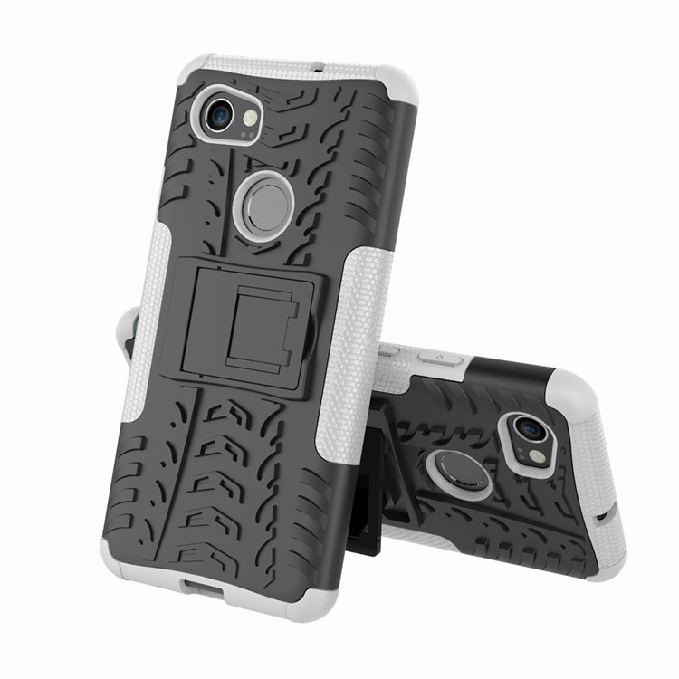 Tire Pattern Kickstand PC + TPU Hybrid Case for Google Pixel 2 XL/XL2 - White-2