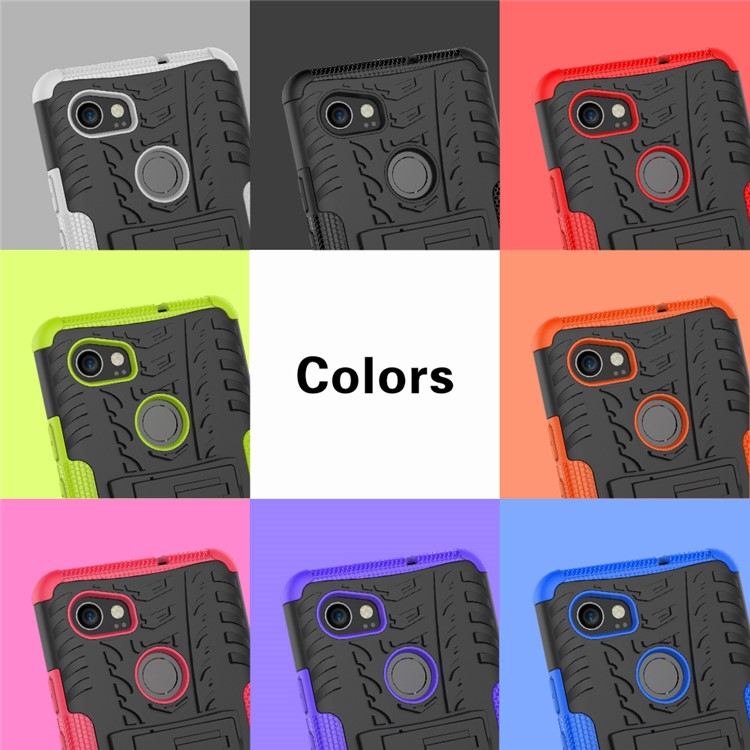 Tire Pattern Kickstand PC + TPU Hybrid Case for Google Pixel 2 XL/XL2 - White-4