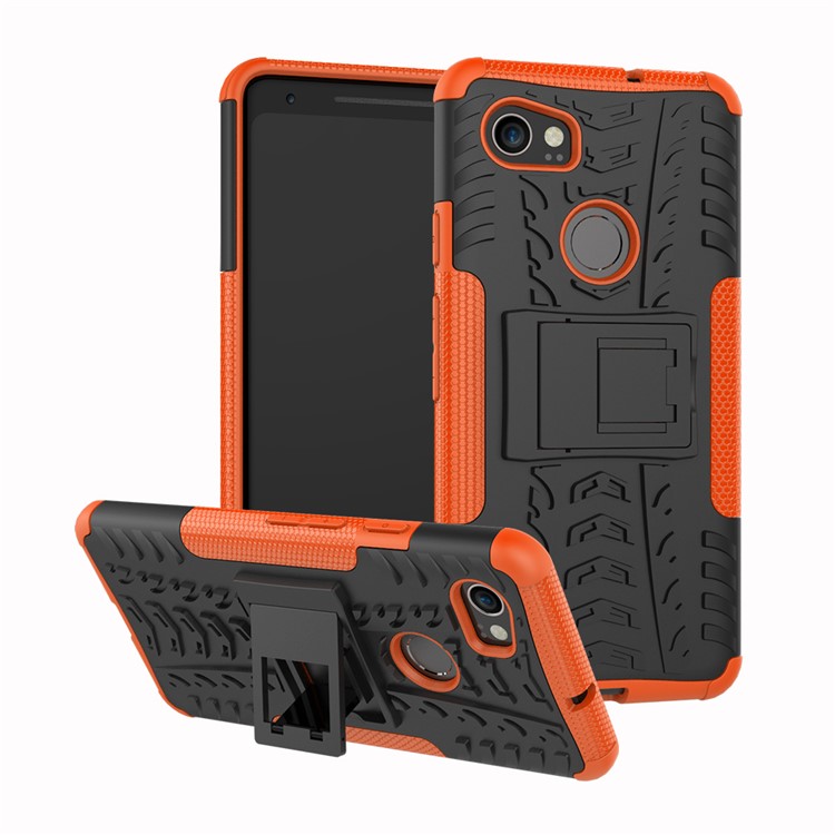 Tire Pattern Kickstand PC + TPU Hybrid Mobile Phone Cover for Google Pixel 2 XL/XL2 - Orange-1