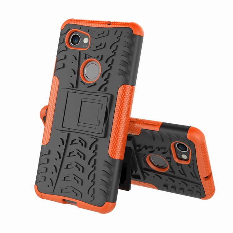 Tire Pattern Kickstand PC + TPU Hybrid Mobile Phone Cover for Google Pixel 2 XL/XL2 - Orange-2