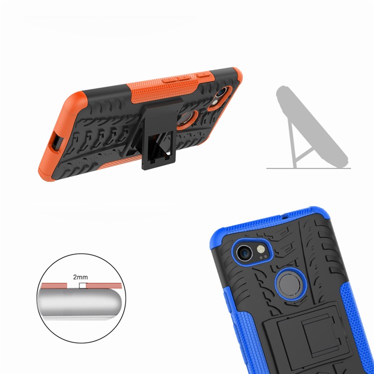 Tire Pattern Kickstand PC + TPU Hybrid Mobile Phone Cover for Google Pixel 2 XL/XL2 - Orange-3