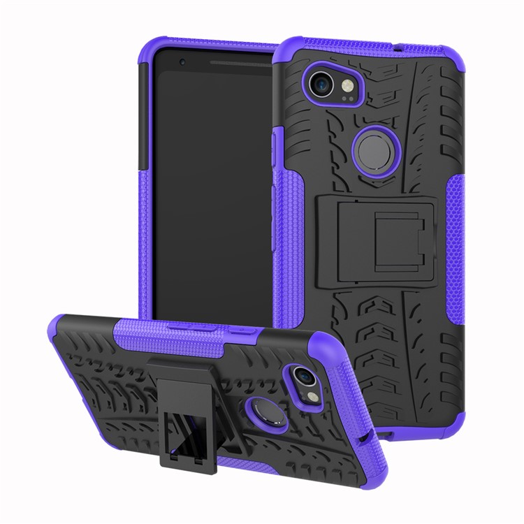 Tire Pattern Kickstand PC + TPU Hybrid Mobile Casing for Google Pixel 2 XL/XL2 - Purple-1