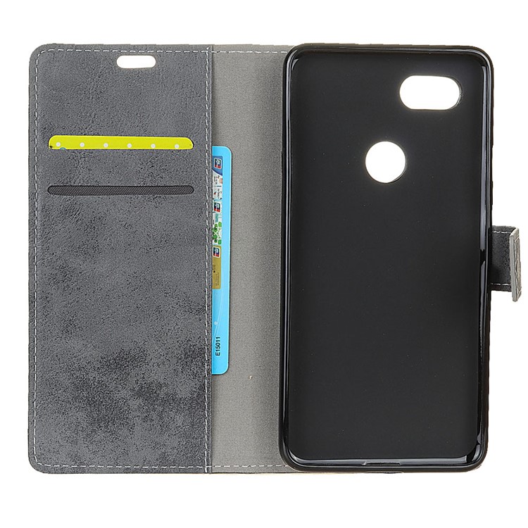 Retro Style PU Leather Wallet Stand Phone Cover for Google Pixel 3 XL / XL3 - Grey-6
