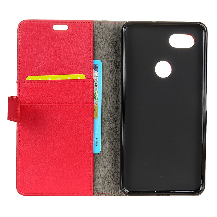 Litchi Skin Wallet Stand Magnetic PU Leather Shell for Google Pixel 3 XL / XL3 - Red-5