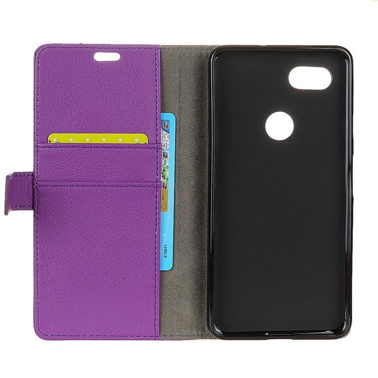 Litchi Skin Wallet Stand Magnetic PU Leather Cell Phone Case for Google Pixel 3 XL / XL3 - Purple-5