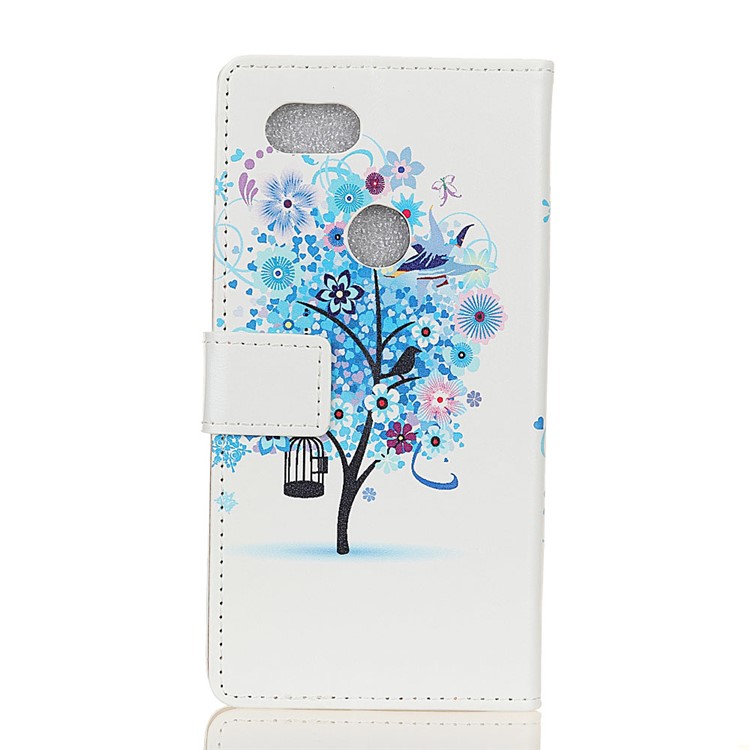Pattern Printing Stand Wallet Leather Phone Shell for Google Pixel 3 XL / XL3 - Blue Flowers Tree Birdcage-3
