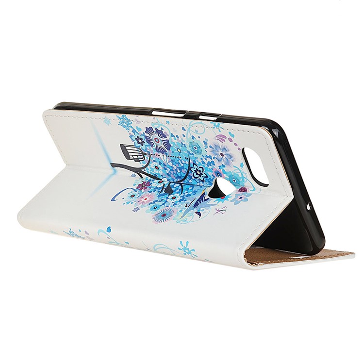Pattern Printing Stand Wallet Leather Phone Shell for Google Pixel 3 XL / XL3 - Blue Flowers Tree Birdcage-4