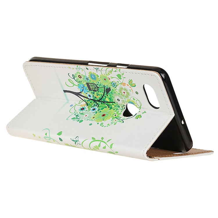 Pattern Printing Stand Wallet Leather Mobile Phone Cover for Google Pixel 3 XL / XL3 - Green Flowers Tree Birdcage-4