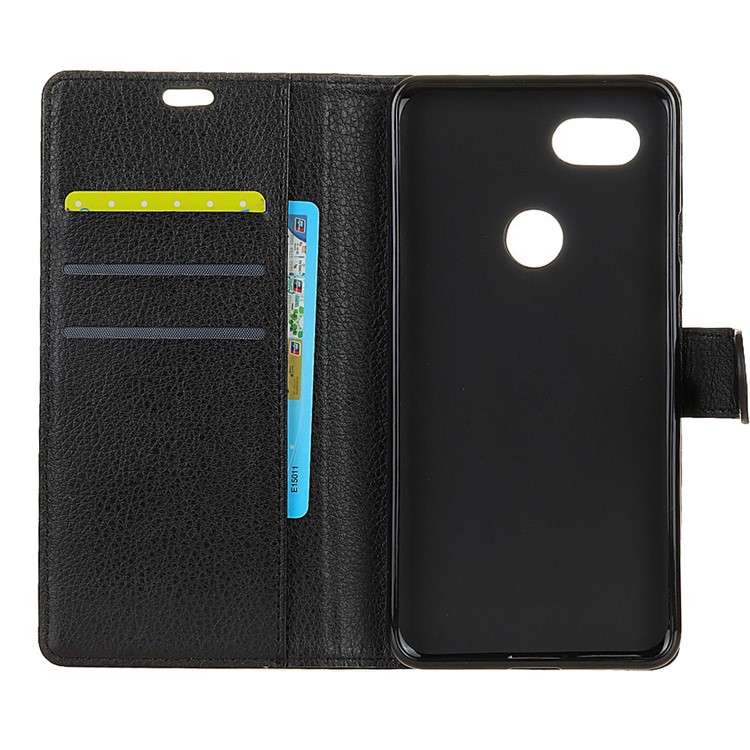 Litchi Skin Wallet Stand Leather Cell Phone Cover for Google Pixel 3 - Black-4
