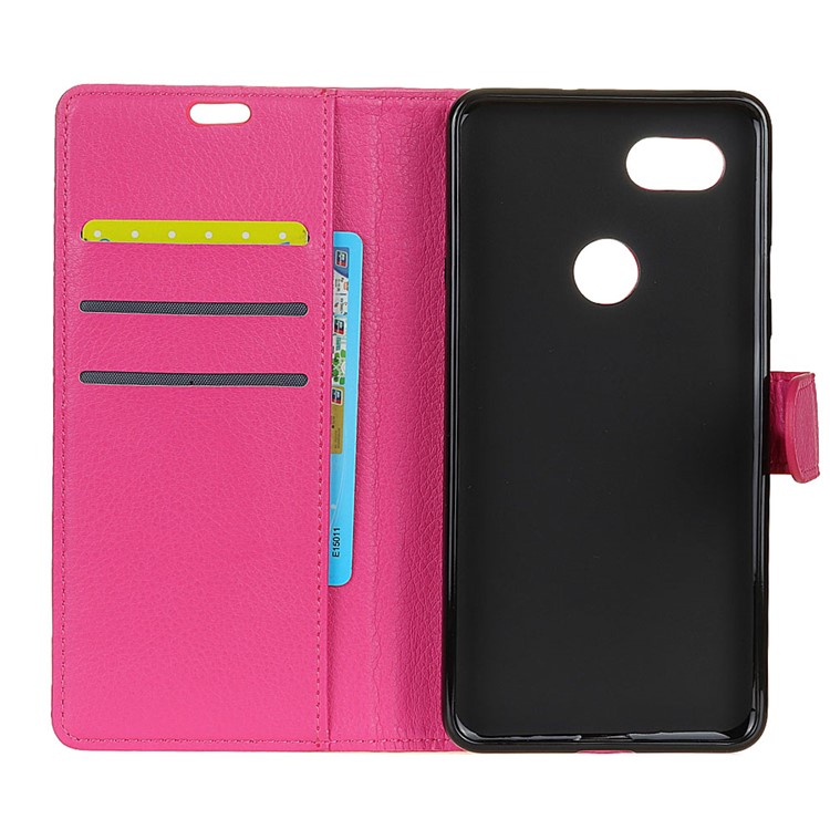 Litchi Skin Stand Leather Wallet Cell Phone Case for Google Pixel 3 - Rose-3