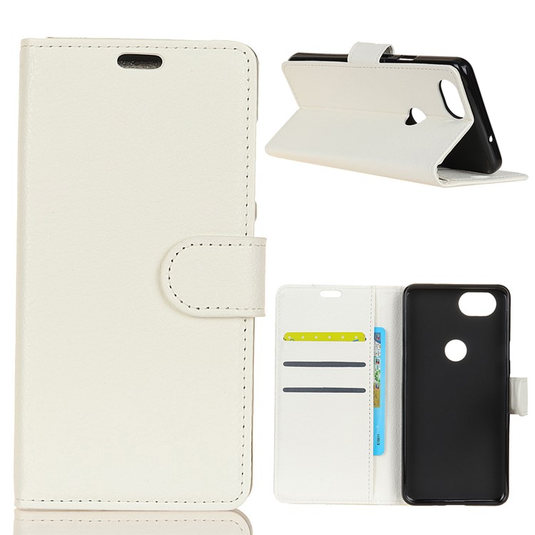 For Google Pixel 3 XL Litchi Grain Card Holder PU Leather Flip Cover Shell - White-1