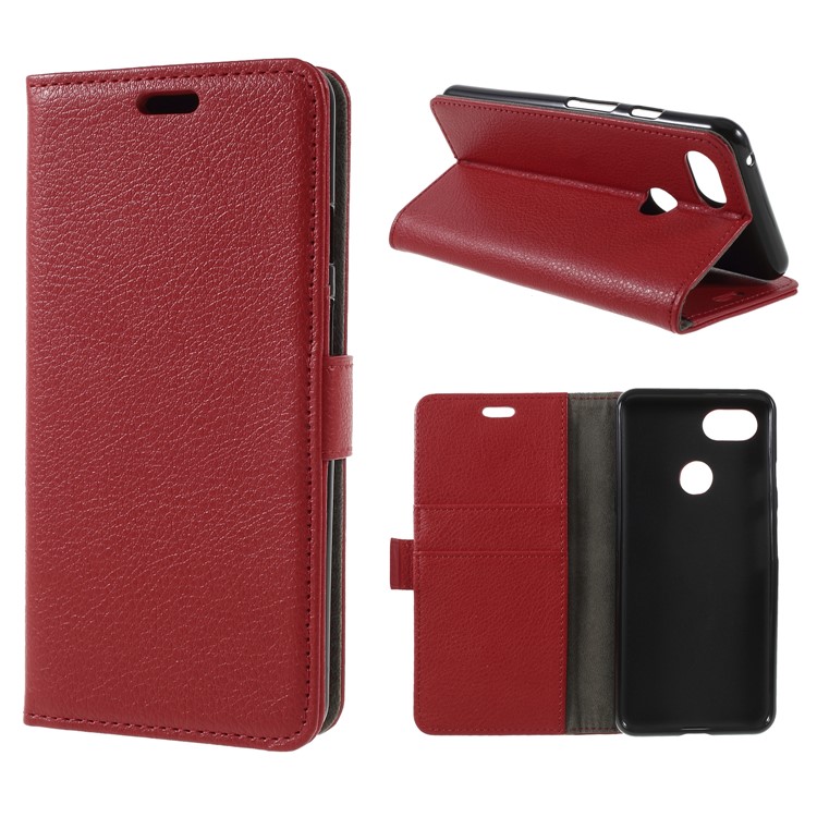 Litchi Texture Wallet Stand Magnetic Leather Mobile Phone Case for Google Pixel 3 - Red-1