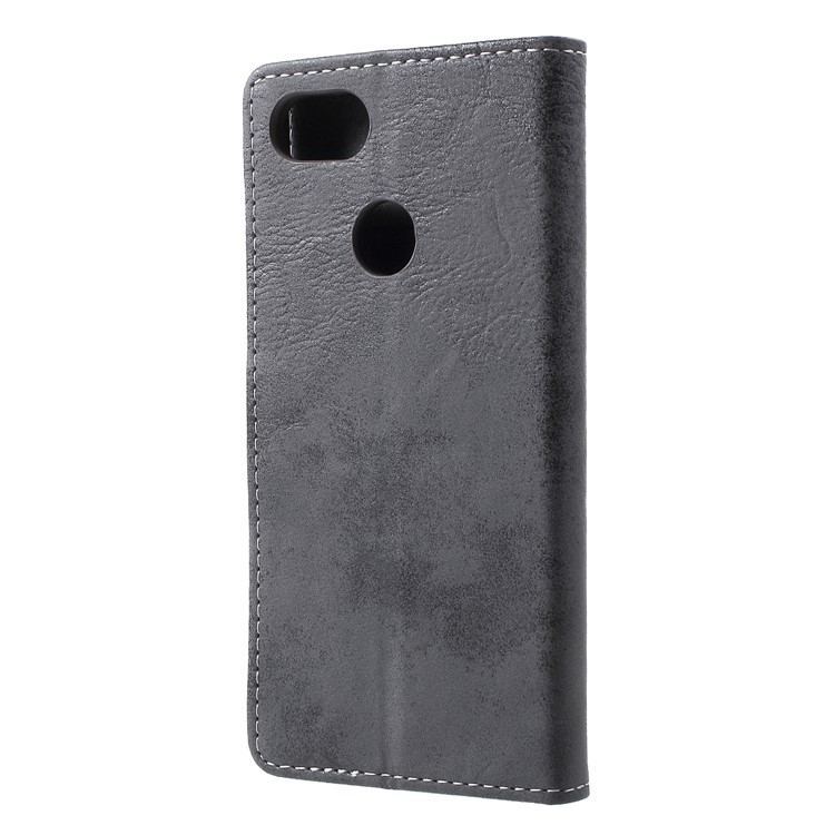 Vintage Style Leather Wallet Cover for Google Pixel 3 - Grey-2