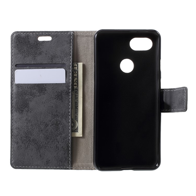 Vintage Style Leather Wallet Cover for Google Pixel 3 - Grey-5