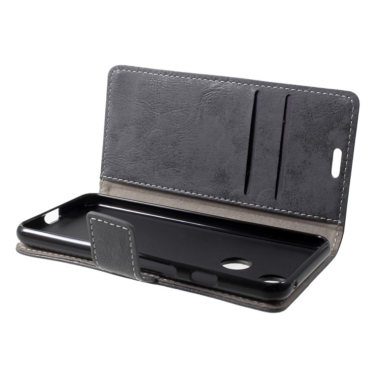 Vintage Style Leather Wallet Cover for Google Pixel 3 - Grey-6