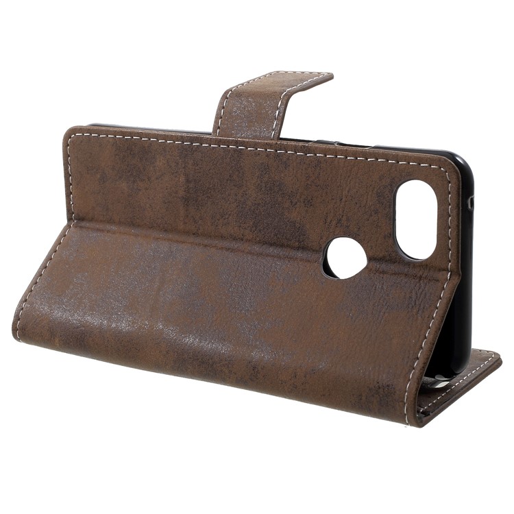 Vintage Style Leather Wallet Case for Google Pixel 3 - Brown-4