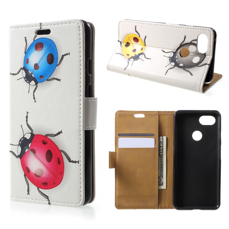 Pattern Printing Leather Wallet Phone Case for Google Pixel 3 - Colored Ladybirds-1