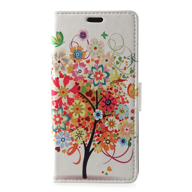 Pattern Printing Leather Wallet Phone Casing for Google Pixel 3 - Colorful Flowers Tree-1
