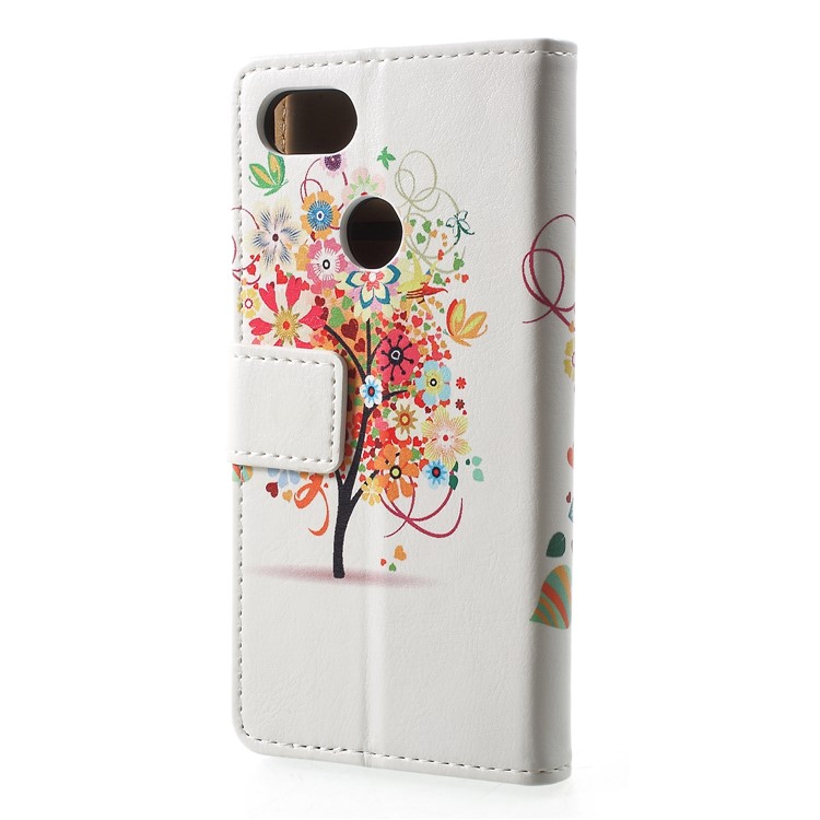 Pattern Printing Leather Wallet Phone Casing for Google Pixel 3 - Colorful Flowers Tree-2