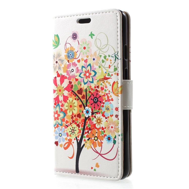 Pattern Printing Leather Wallet Phone Casing for Google Pixel 3 - Colorful Flowers Tree-3