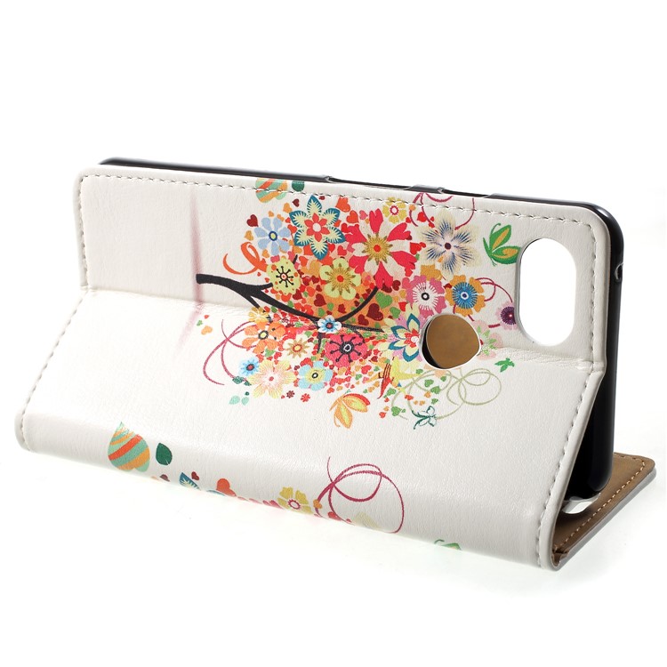 Pattern Printing Leather Wallet Phone Casing for Google Pixel 3 - Colorful Flowers Tree-4