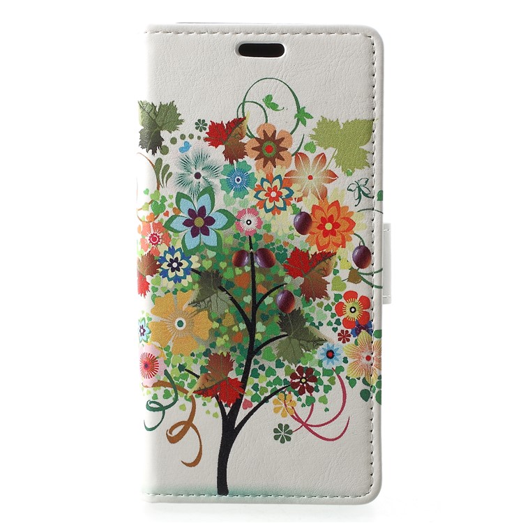 Pattern Printing Leather Stand Cell Phone Flip Case for Google Pixel 3 - Flowers Tree with Fruits-1