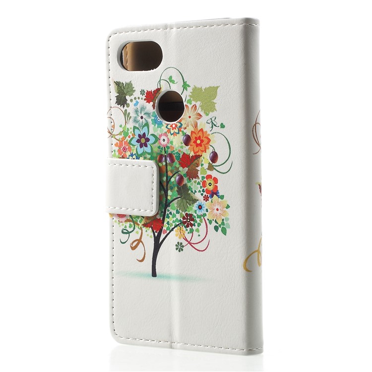 Pattern Printing Leather Stand Cell Phone Flip Case for Google Pixel 3 - Flowers Tree with Fruits-2