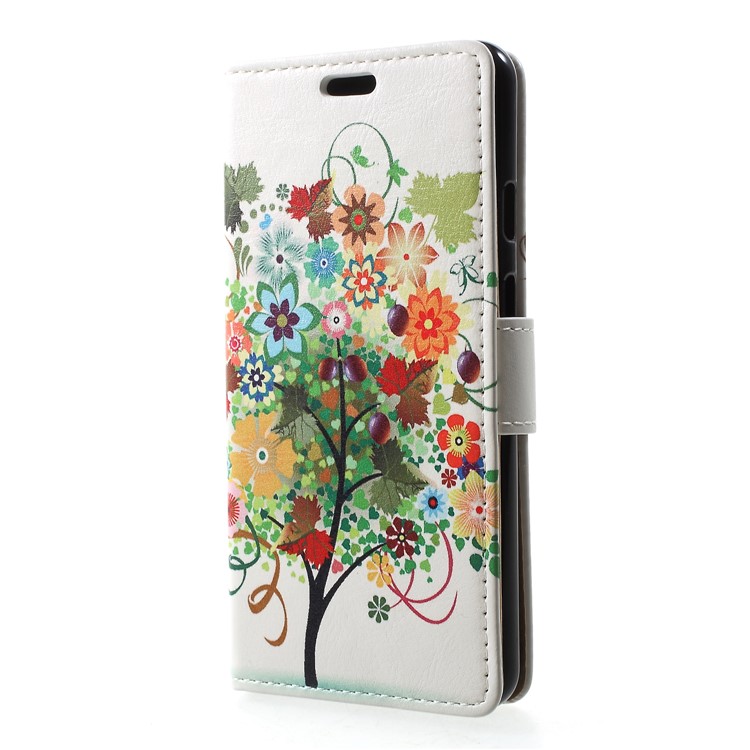 Pattern Printing Leather Stand Cell Phone Flip Case for Google Pixel 3 - Flowers Tree with Fruits-3