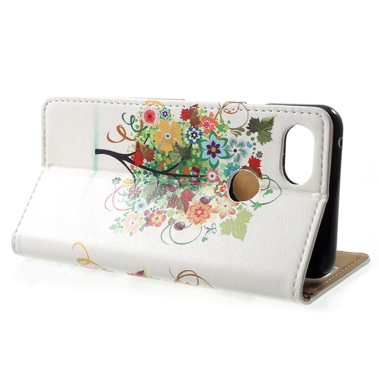 Pattern Printing Leather Stand Cell Phone Flip Case for Google Pixel 3 - Flowers Tree with Fruits-4