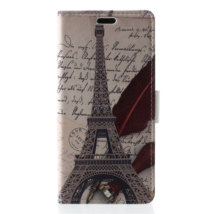 Pattern Printing Leather Wallet Mobile Phone Case for Google Pixel 3 - Eiffel Tower and Quill-pen-1