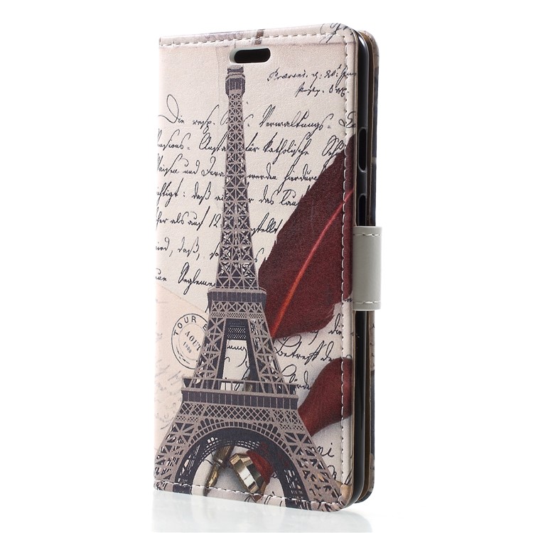 Pattern Printing Leather Wallet Mobile Phone Case for Google Pixel 3 - Eiffel Tower and Quill-pen-3
