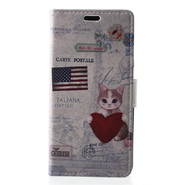 Pattern Printing Leather Wallet Protective Flip Case for Google Pixel 3 - US Flag and Cat Holding Heart-1