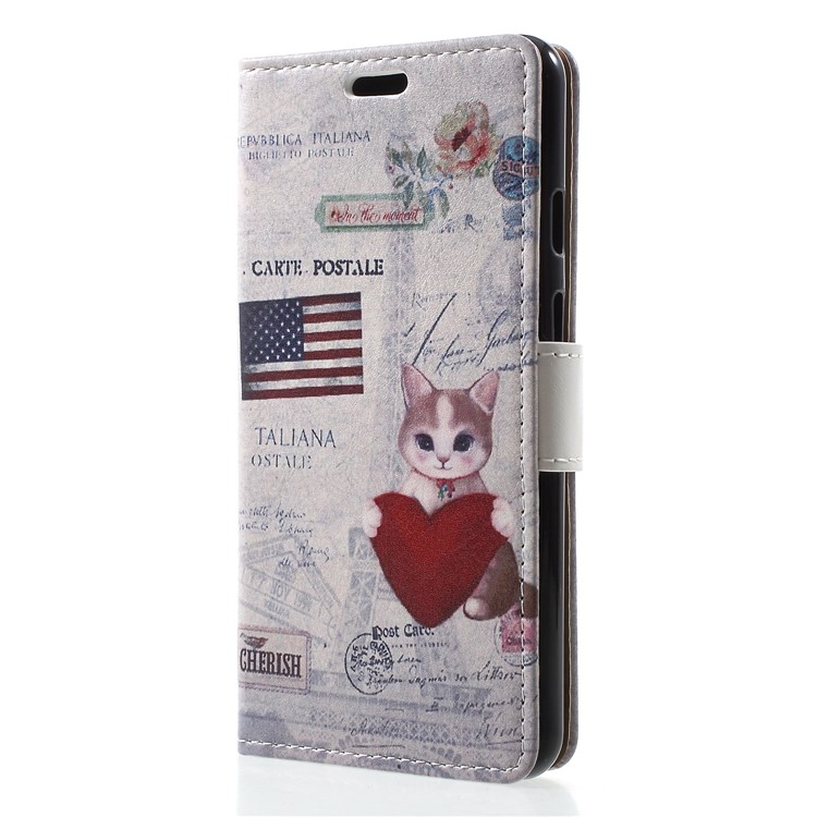 Pattern Printing Leather Wallet Protective Flip Case for Google Pixel 3 - US Flag and Cat Holding Heart-3